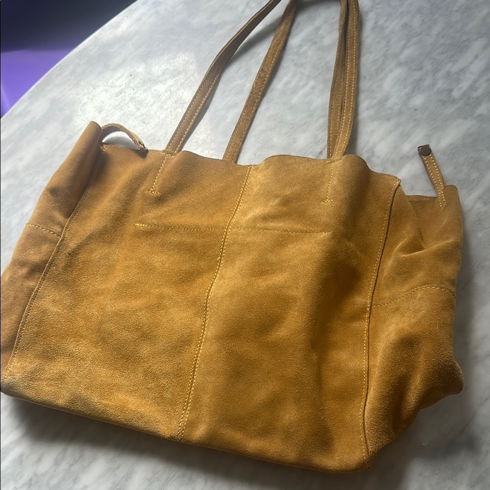 Suede Tote Bag - Tan yellow ochre - Picture 2 of 10